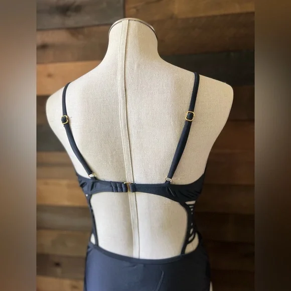 Ibiza Black Macrame Crisscross One Piece Strappy Swimsuit - Picture 7 of 12